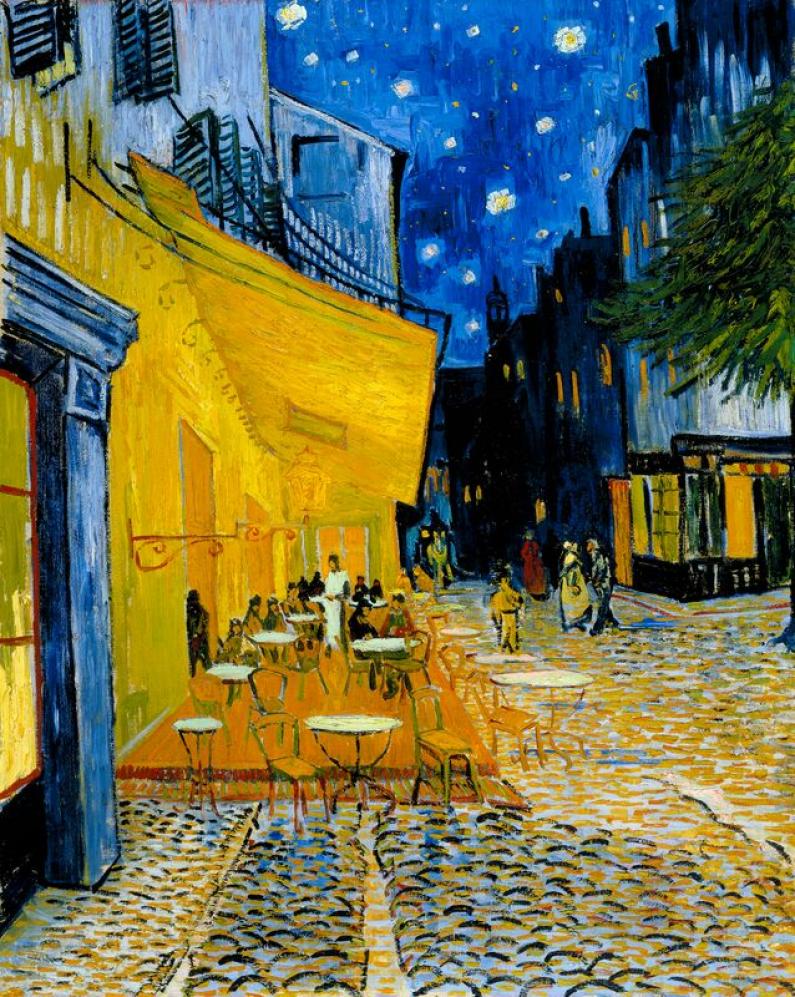 Vincent van Gogh, Caféterras bij nacht (Place du Forum), circa 16 september 1888 / Terrace of a café at night (Place du Forum), circa 16 September 1888 olieverf op doek/oil on canvas 80,7 x 65,3 cm, Kröller-Müller Museum