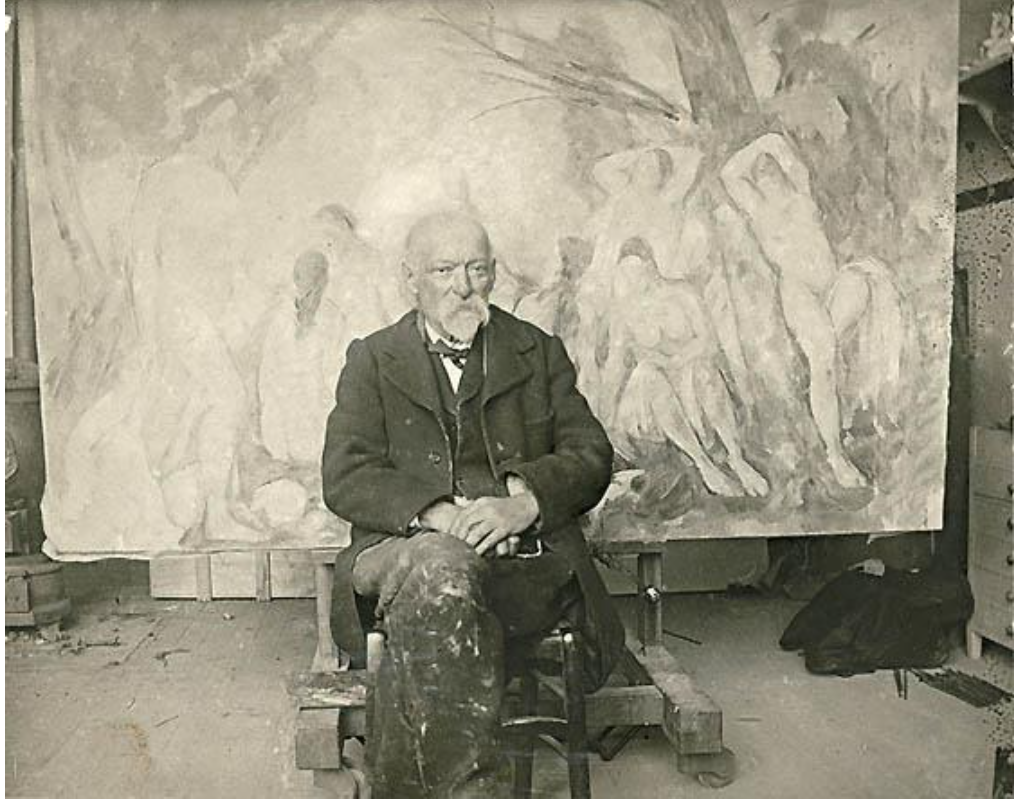 Émile Bernard, Paul Cézanne, portrait dans l'atelier devant les grandes baigneuses, Aix- en-Provence, 1904. Gelatin silver bromide print, 16,4 x 20,8 cm. Private collection (masterscriptie Maaike Rikhof)