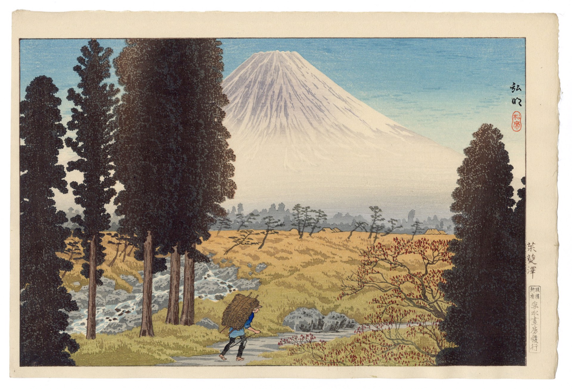 Takahashi Hiroaki (Shōtei) 高橋弘明 (松亭) (1871-1944), Mount Fuji from Gumizawa (茱萸沢), December 1929, Hotei Japanese Prints, Leiden